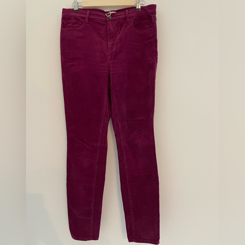 Women’s Loft velvet striped pants, high rise, skinny